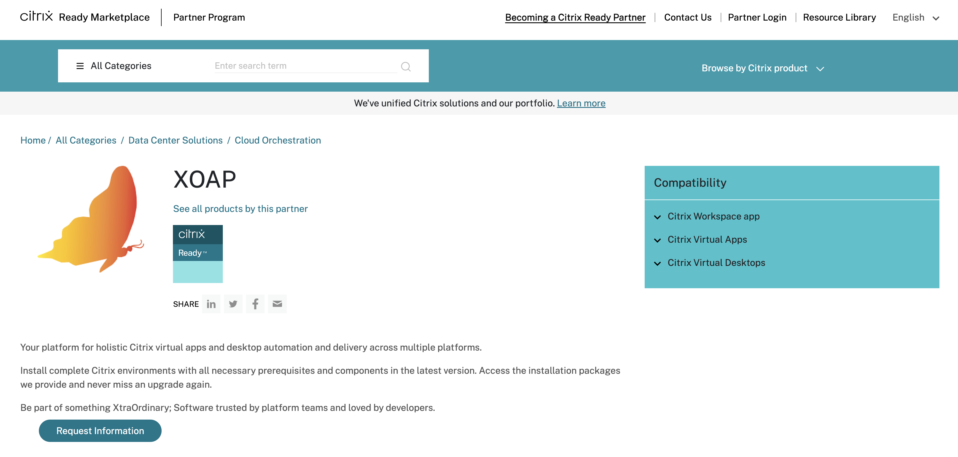 an overview of XOAP on the Citrix Ready Marketplace website