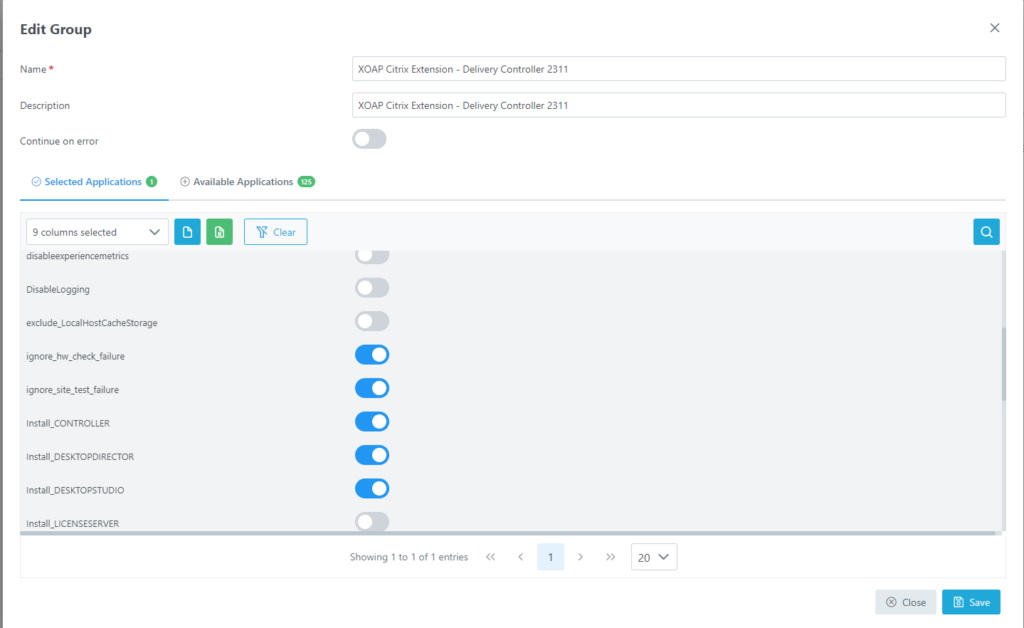 edit group and selected applications for Citrix delivery controler continued