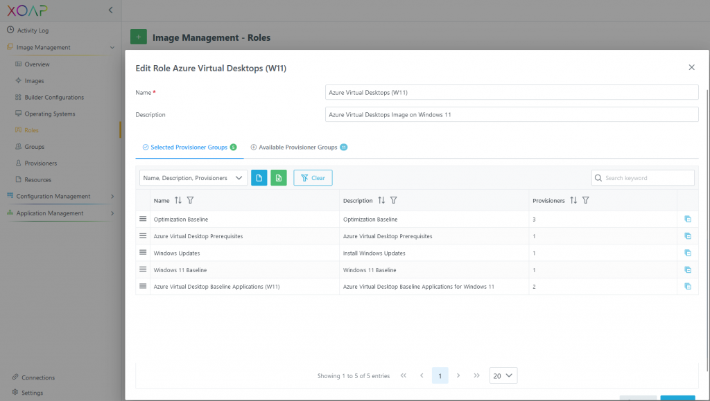 roles area and provisioner groups