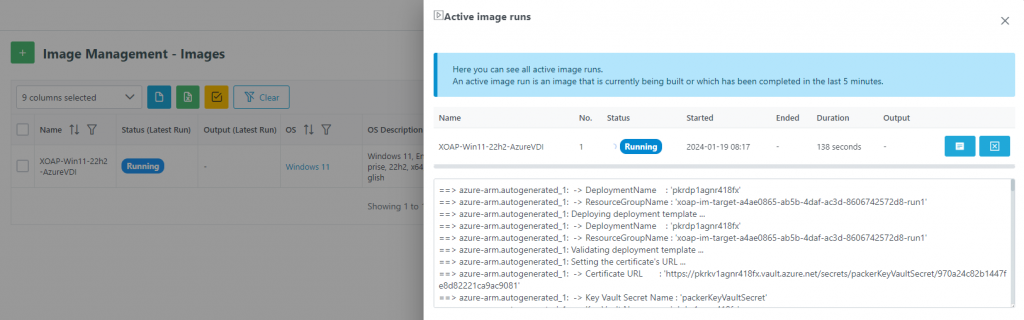 overview of active image runs