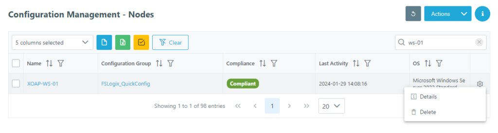 configuration management nodes dropdown menu