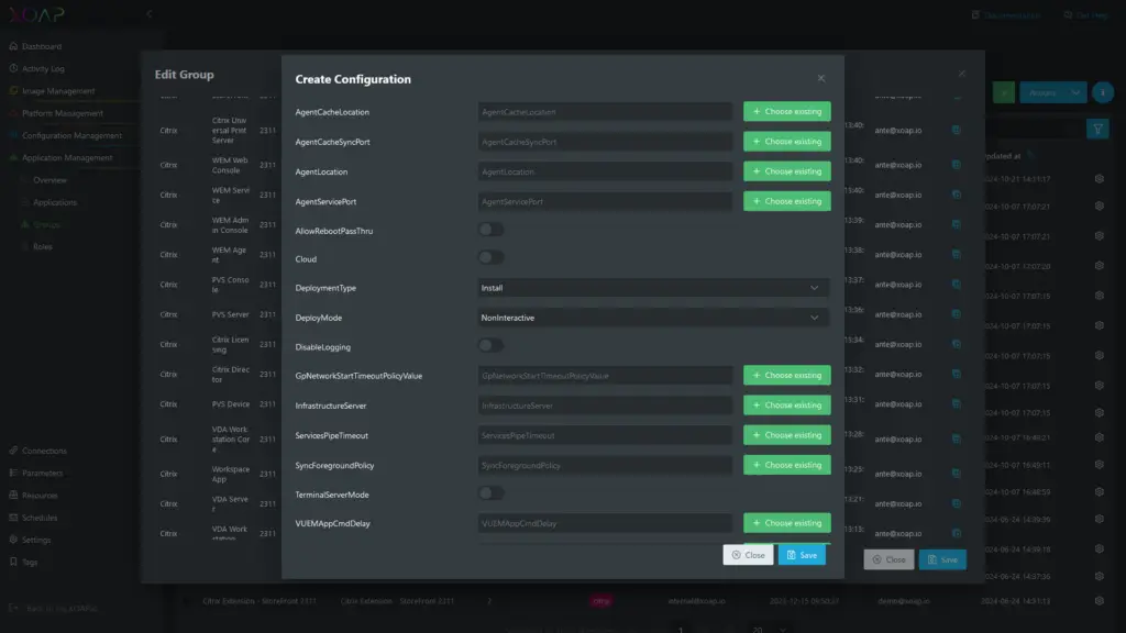 Available parameters