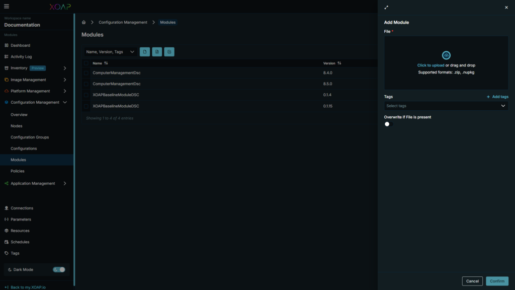 Upload a custom module option