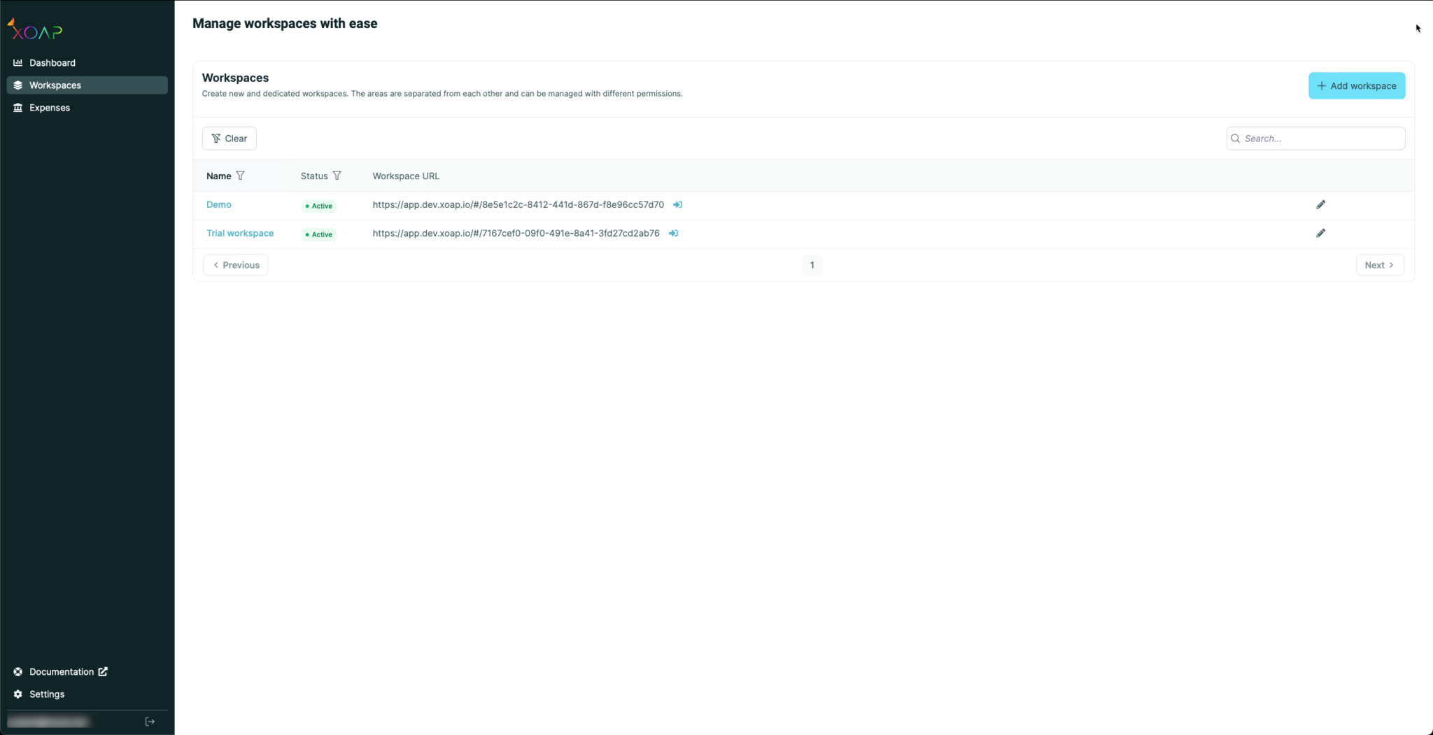 Manage workspace | XOAP Docs