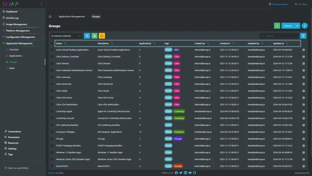 Application.XO, Groups Overview