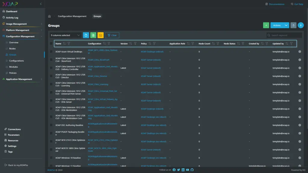 Config.XO groups table view