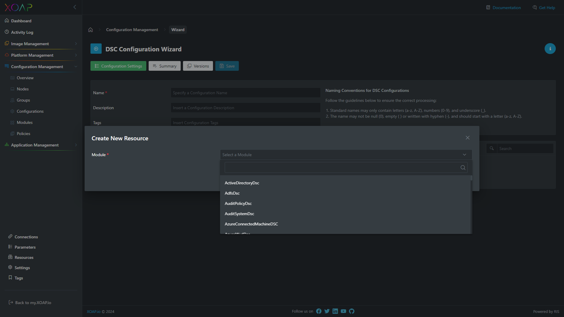 DSC Configuration Wizard in config.XO | XOAP Docs