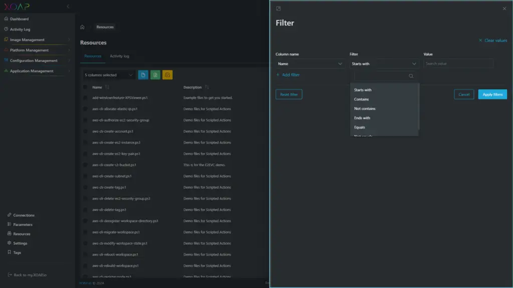 Detailed filtering in Resources