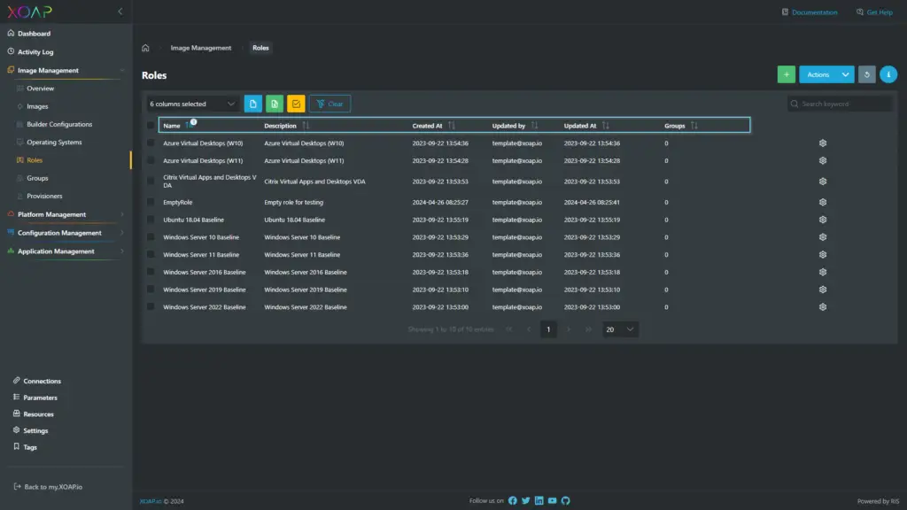 Roles table view