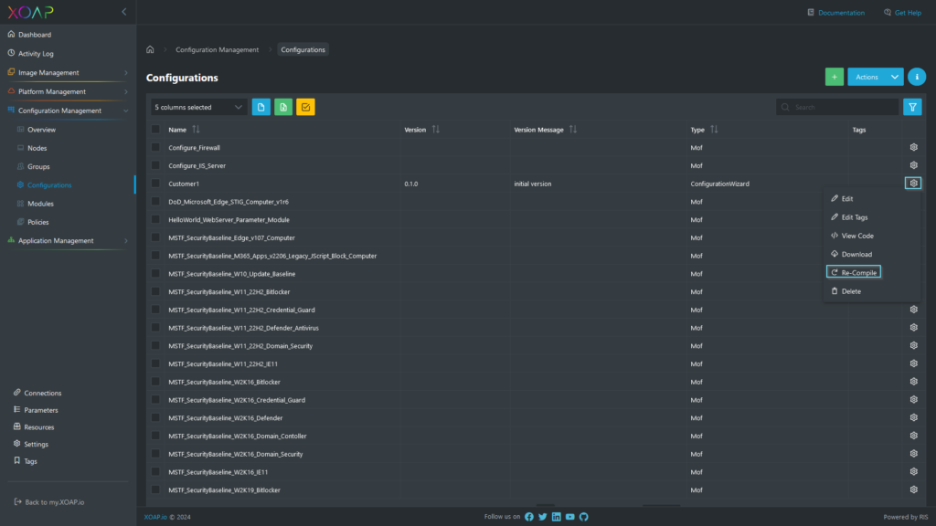 Re-compile option in Configurations