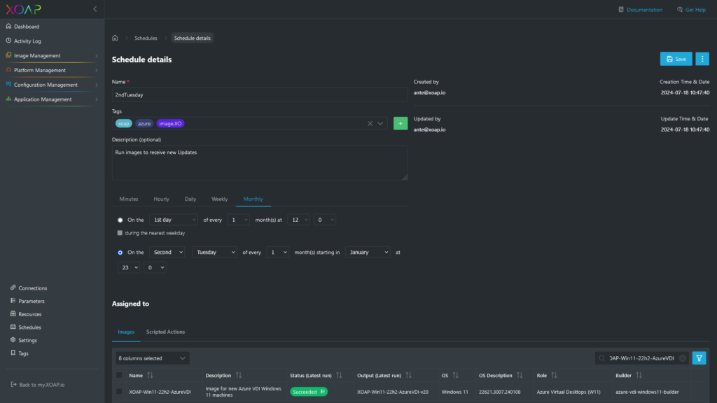 Scheduling option in XOAP