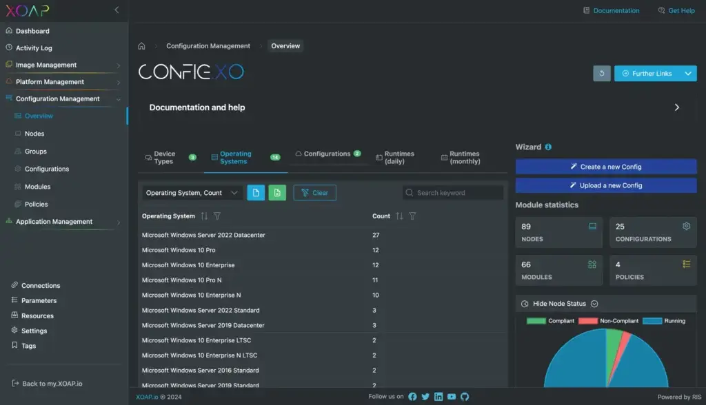 XOAP's config.XO module with a list of OS