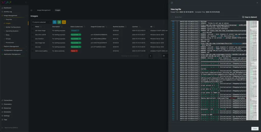 View of log files