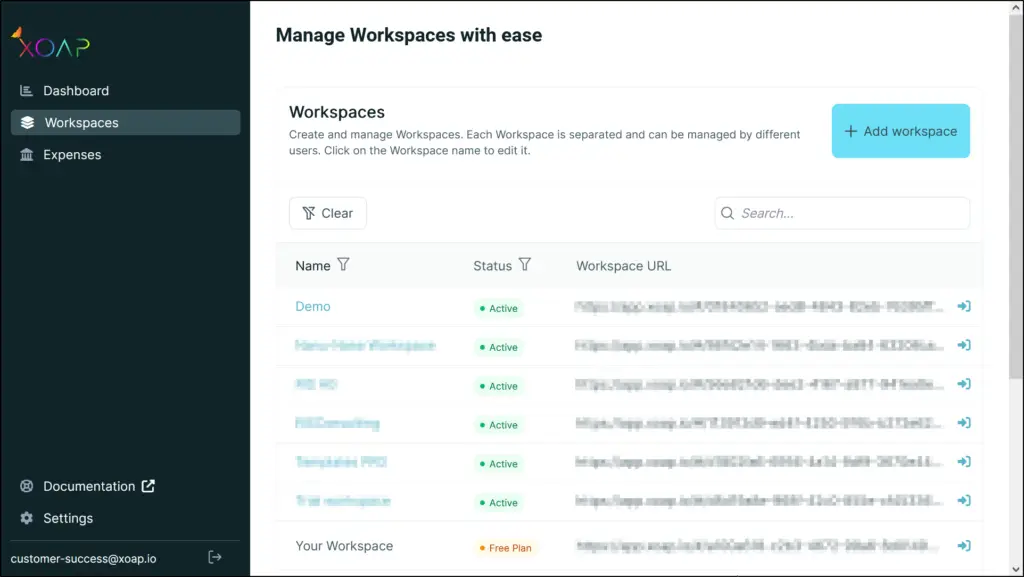 Log in to your XOAP Workspace