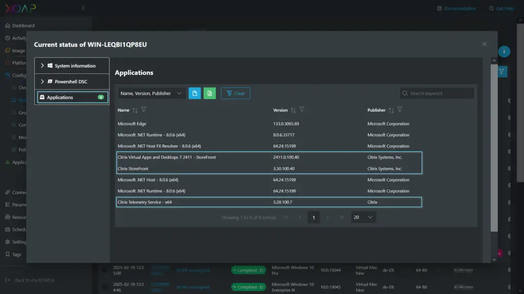 View a list of applications
