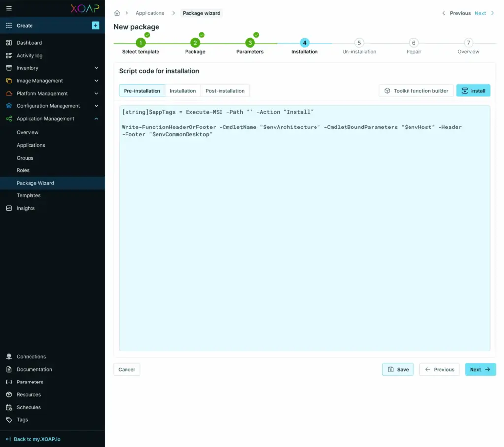 Package Wizard, installation