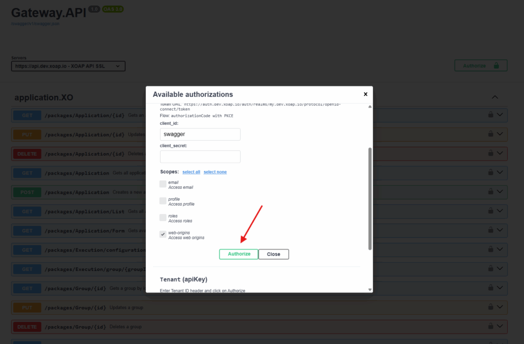 Authorize header