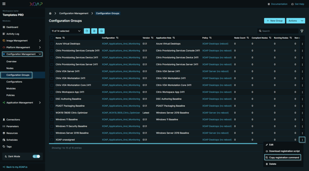 XOAP unassigned configuration group