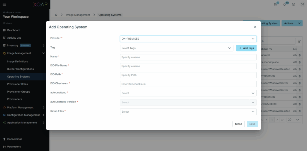 Add on-premises operating system