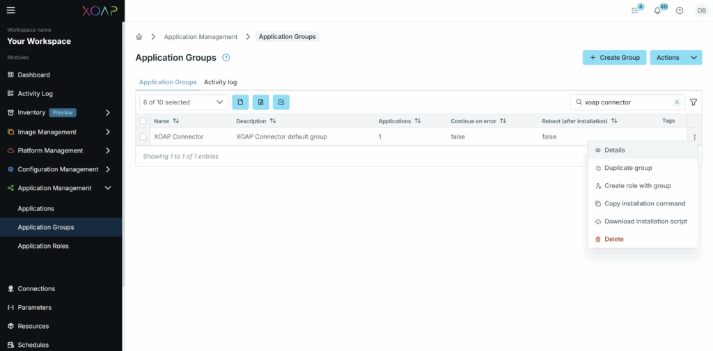 XOAP Connector group details