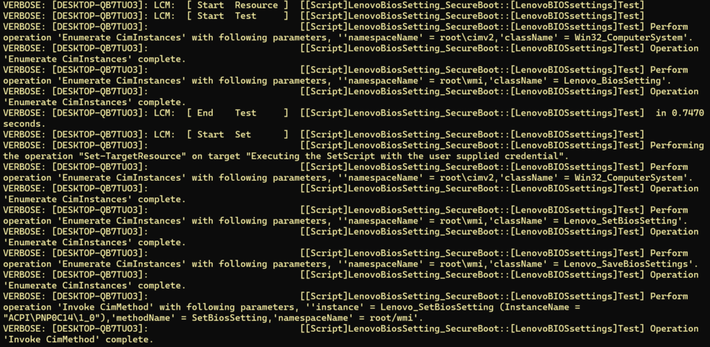 screenshot of the Start-DscConfiguration
