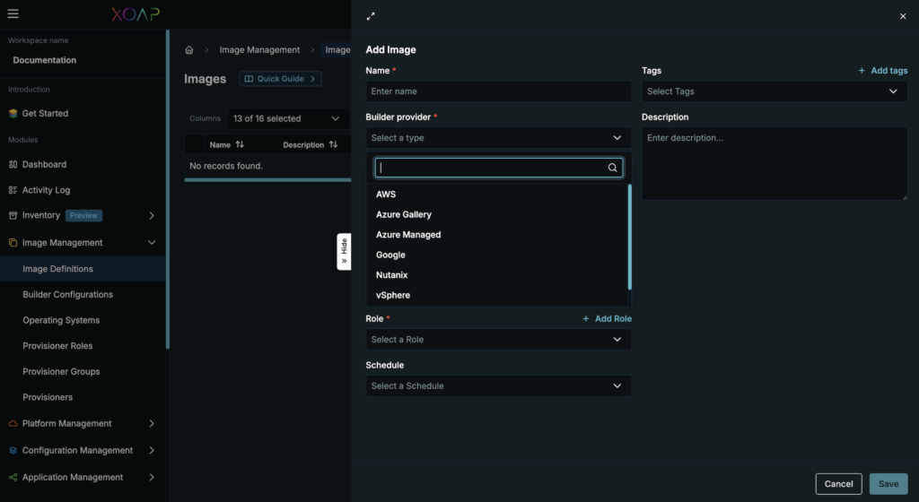 XOAP image builder options