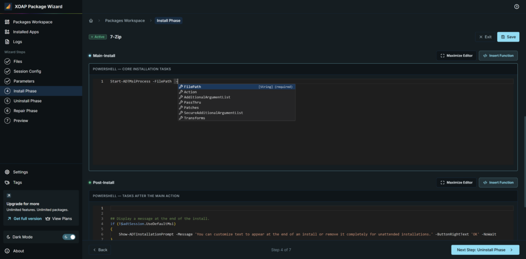 XOAP Package Wizard cmdlet autofill
