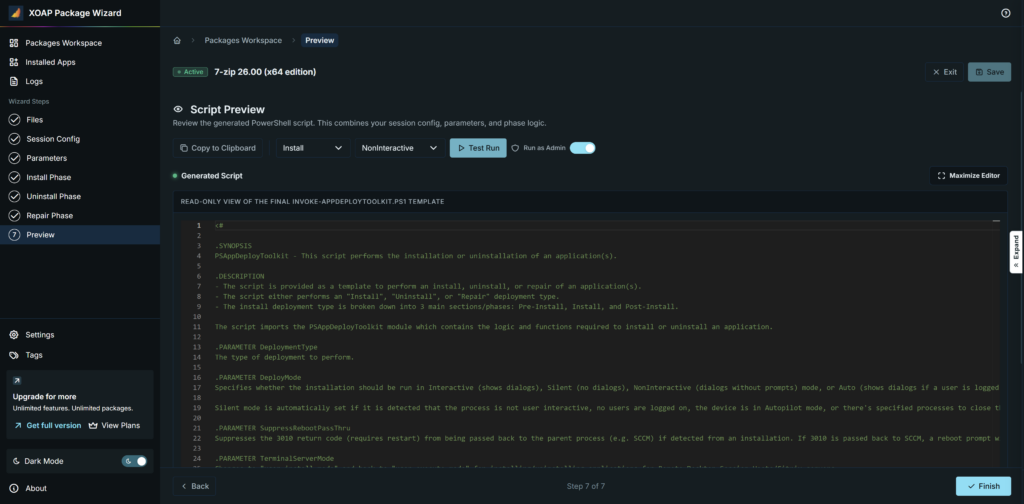 XOAP Package Wizard test run