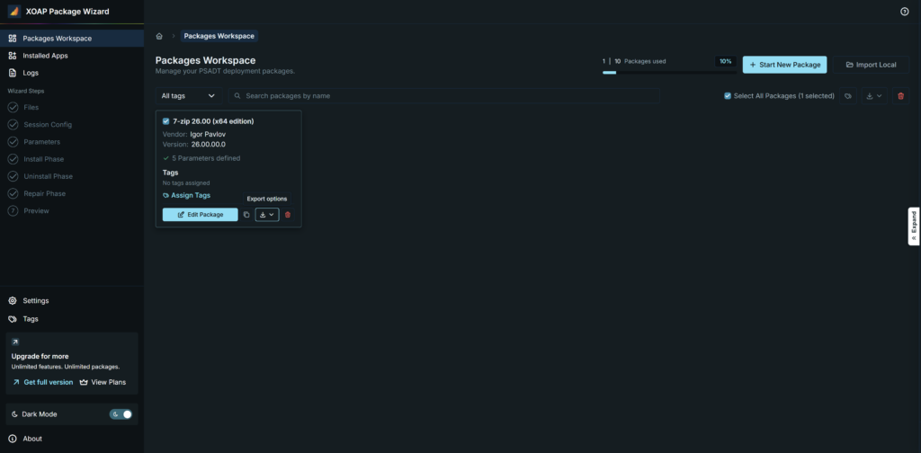 XOAP Package Wizard Workspace